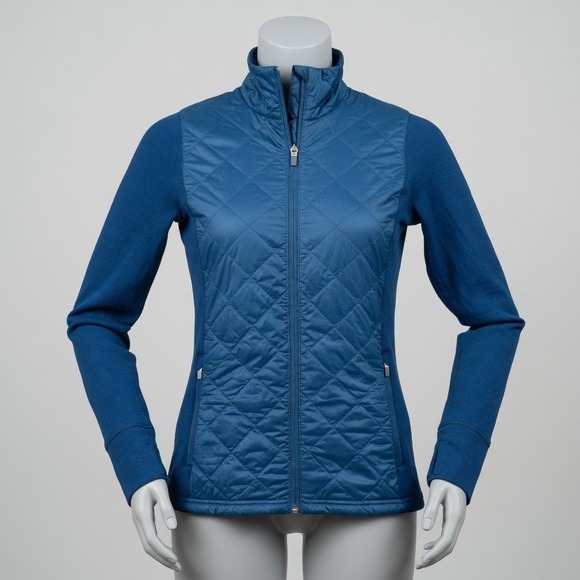 Icebreaker Jackets & Blazers - Icebreaker Merino GT Quilted Hybrid Jacket Women S Blue Thumbhole Full Zip